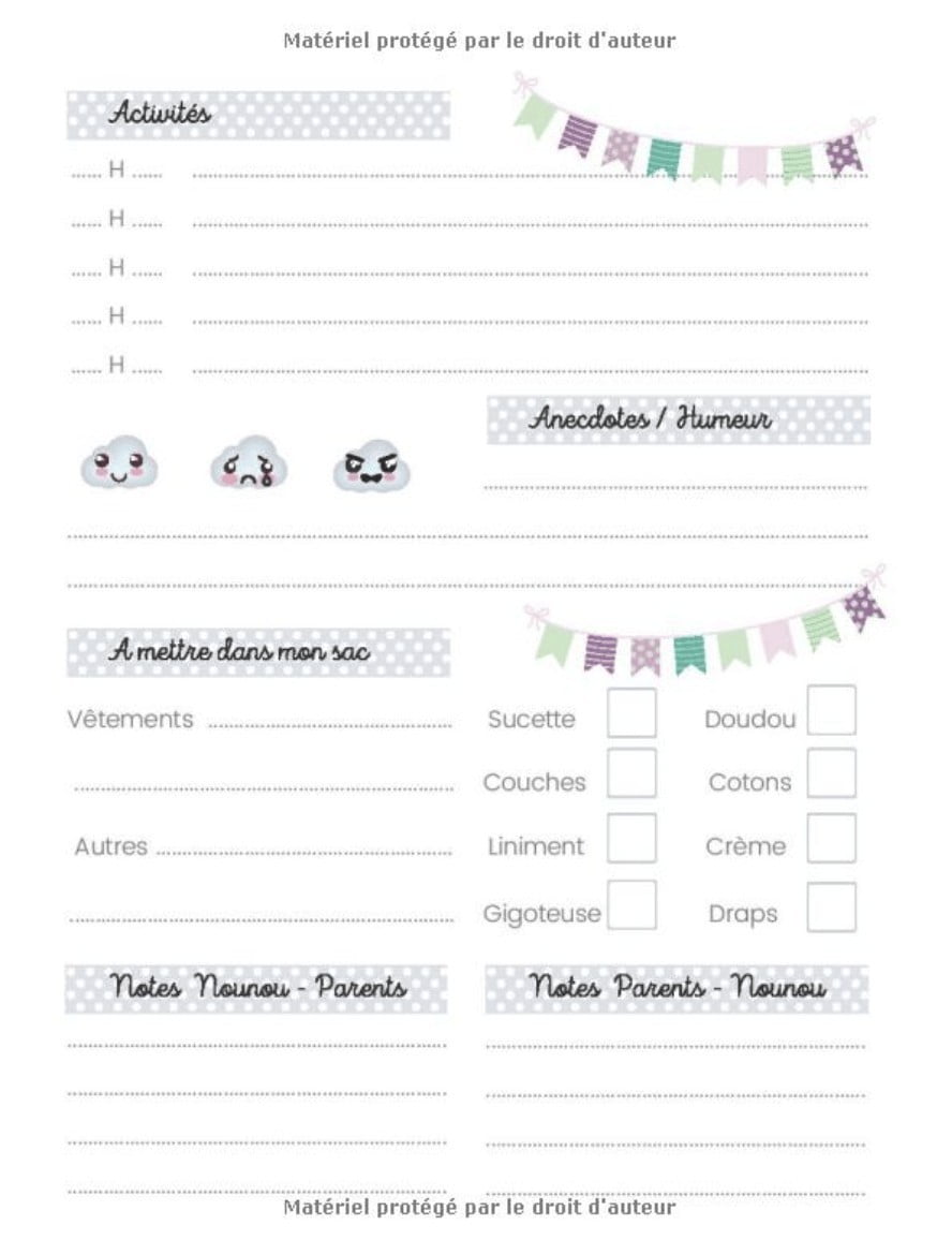CAHIER LIAISON NOUNOU : Cahier de transmission nounou/parents pour faciliter la communication au quotidien - 50 Journées d'accueil pré-remplies: 103 pages 18 x 22 cm