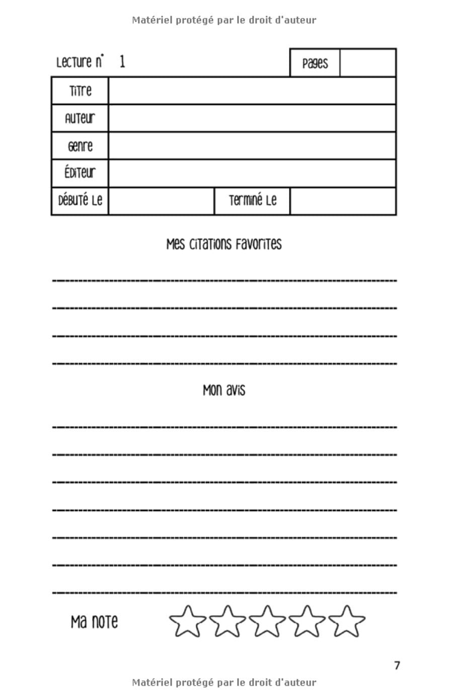 Carnet de lecture : Suivi livresque | 100 fiches de lecture pour vos livres | 108 pages Format 14 x 21 cm