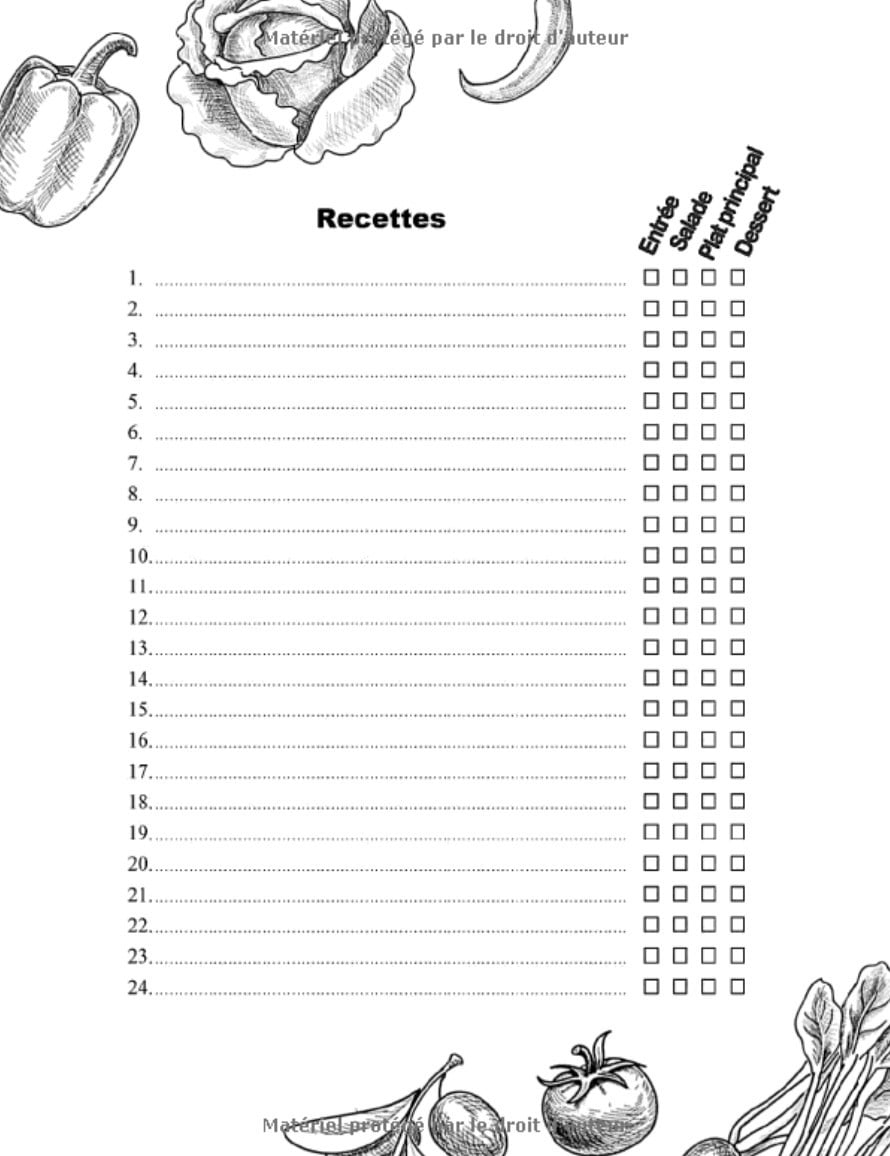 Carnet de Recettes à remplir - GRAND FORMAT - 100 FICHES - 110 pages
