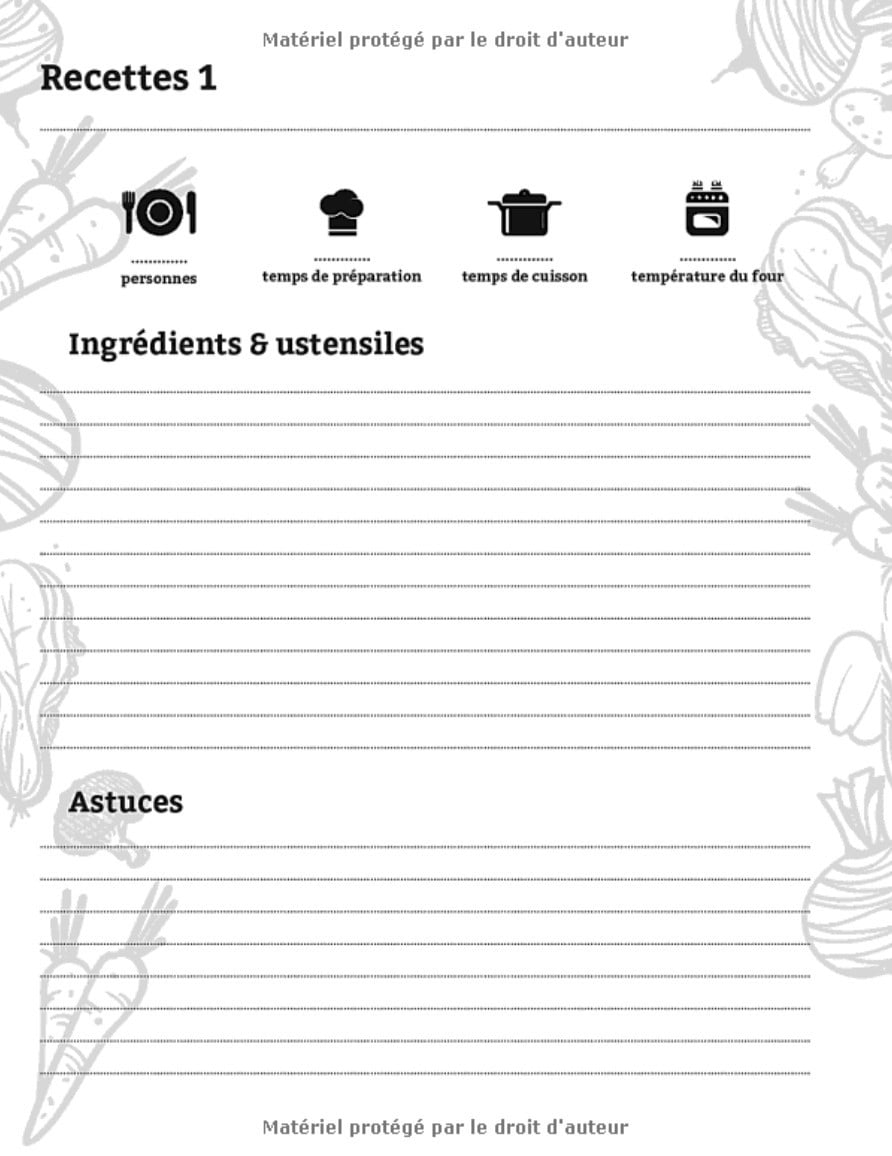 Cahier de recettes à remplir | livre recette vierge à compléter | idée cadeau | 108 pages Format A4