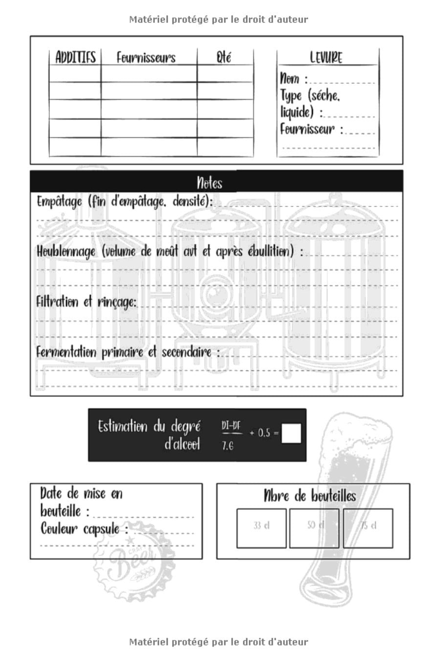 Mon Carnet de Brasserie : fiches de brassage | Micro-brasserie | Bière-maison - Format 15x22 cm / 100 pages