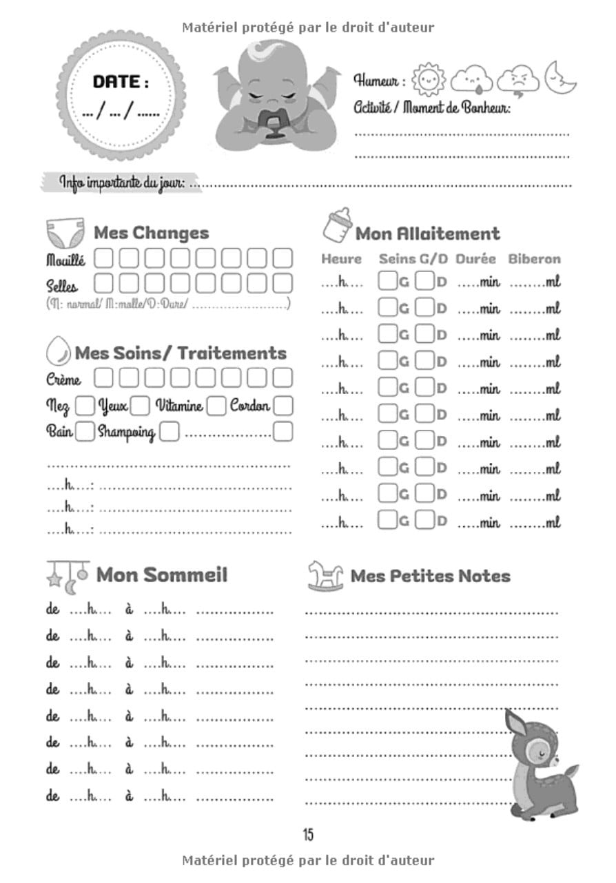 Carnet de Suivi Bébé à remplir 0 à 6 mois - cahier tout en un pour un suivi quotidien de bébé - 206 pages Format 18 x 25 cm