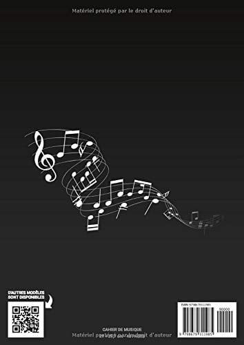 Cahier de musique avec portées et annotations pour la composition musicale - solfège - partitions - 48 pages - Grand format A4 : 21x 29,7 cm - Couverture brillante