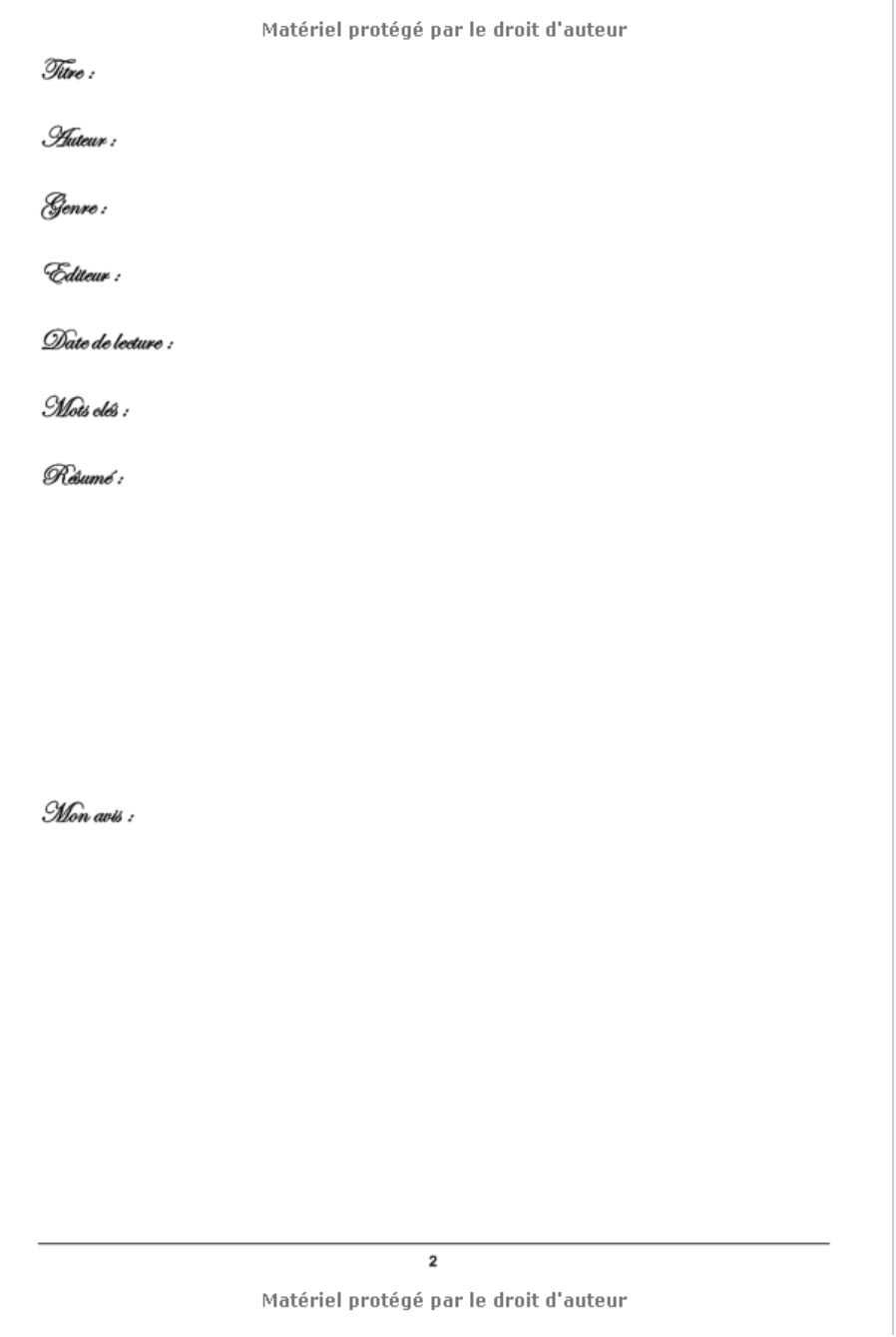 Mon carnet à Lectures - 104 pages Format 15 x 22 cm