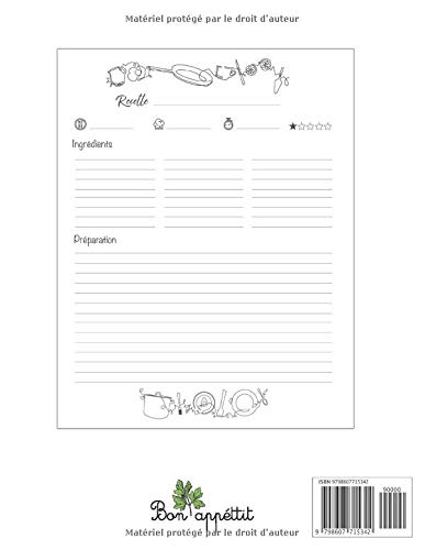 Cahier de recettes: 100 pages de recettes à compléter ( format 21,6 x 27,9 cm / 106 pages )