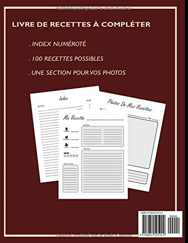 les recettes de maman livre de recettes à compléter : Livre / carnet de recettes à compléter - Format A4 – 100 recettes