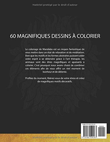 60 Mandalas Animaux (Volume 1) Coloriage Anti-Stress pour Adultes - 123 pages Format A4