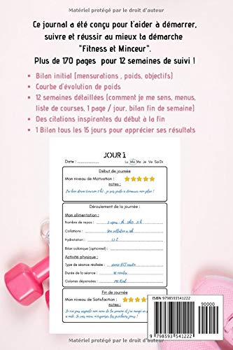 Mon journal de SUIVI et MOTIVATION Fitness & Minceur : Agenda 12 semaines : 176 pages Format 15 x 23 cm