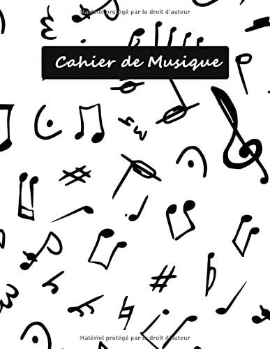 Cahier de Musique : Carnet de partitions - Papier manuscrit - 12 portées par page - 108 pages - Grand format 21,5 x 28 cm