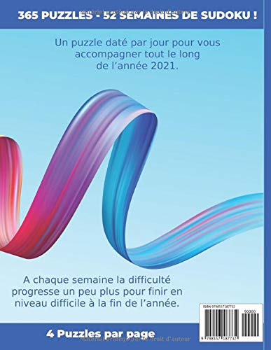 Sudoku Calendrier 2021 Journalier - Livre Adulte Grand Format - Facile à Difficile : Un Puzzle daté par jour pendant les 365 jours de l'année 2021 - 112 pages Format 21,5 x 28 cm
