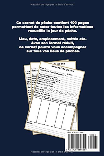 Carnet de pêche : Carnet pour pêcheur | Notez et conservez les informations importantes lors de vos séances de pêche | Format 15,24 x 22,86 cm - 100 pages