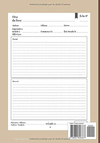 Carnet de lecture - Journal de bord - Mes Livres - 100 fiches de lecture - 109 pages Format 18 x 25 cm