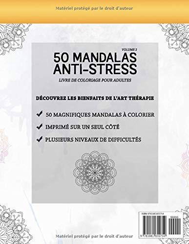 50 Mandalas Anti-stress (Volume 2) Livre de Coloriage pour Adultes : 50 Magnifiques Mandalas à Colorier - 104 pages Format A4