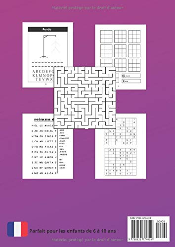 Cahier d'activités multi-jeux pour enfants 6-10 ans: labyrinthes, sudoku, mots mêlés, morpion, pendu - Grand format A4 - 98 pages