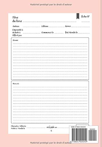 Mon carnet de lecture : Mes lectures - carnet de lecture - Journal de bord - 100 fiches de lecture - 109 pages - 18 x 25 cm