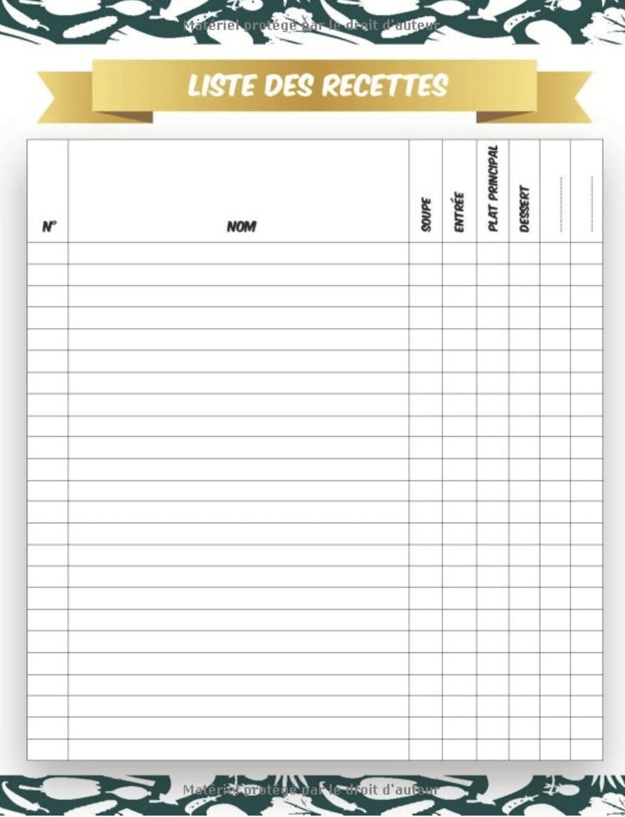 Mes recettes: Carnet de Vos Recettes et Cuisine à Remplir et Personnaliser - 120 Recettes - Fabriqué en France - Grand Format.