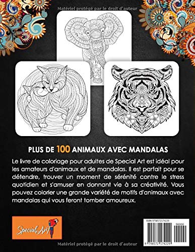 100 Animaux - Livre de Coloriage avec Mandalas - 213 pages Format A4