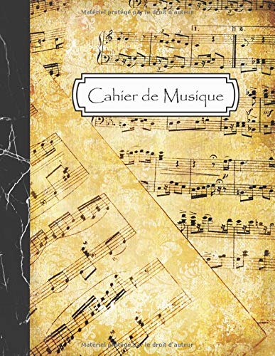 Cahier de Musique: Carnet de partitions - Papier manuscrit - 12 portées par page - 108 pages - Grand format