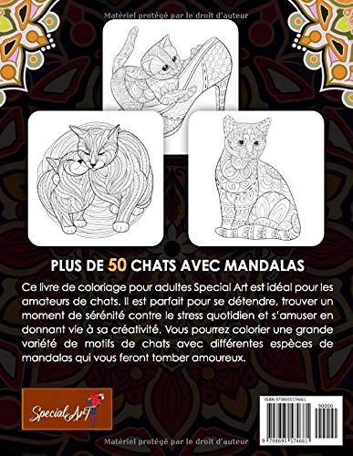 Chats avec Mandalas - Livre de Coloriage pour Adultes : Plus de 50 chats mignons, affectueux et magnifiques - 113 pages Format A4