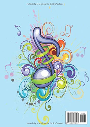 Cahier de musique enfant : Cahier de partitions pour enfants avec papier manuscrit, 6 grosses portées par page - 108 pages Format A4