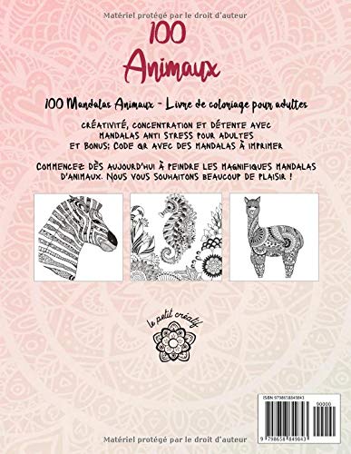 Livre de coloriages Animaux pour adultes - 100 Mandala - 205 pages Format A4