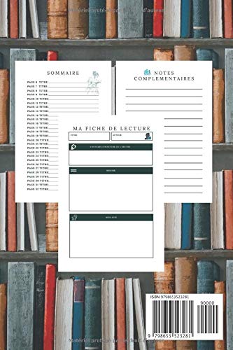 Mon carnet de Lecture : Journal de Lecture - 58 fiches de lecture à compléter – 120 pages au format A5