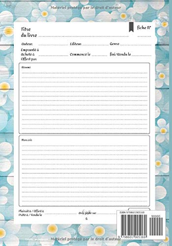 Carnet de lecture - Journal de bord - Mes Livres - 100 fiches de lecture - 109 pages - 17,8 cm X 25,4 cm