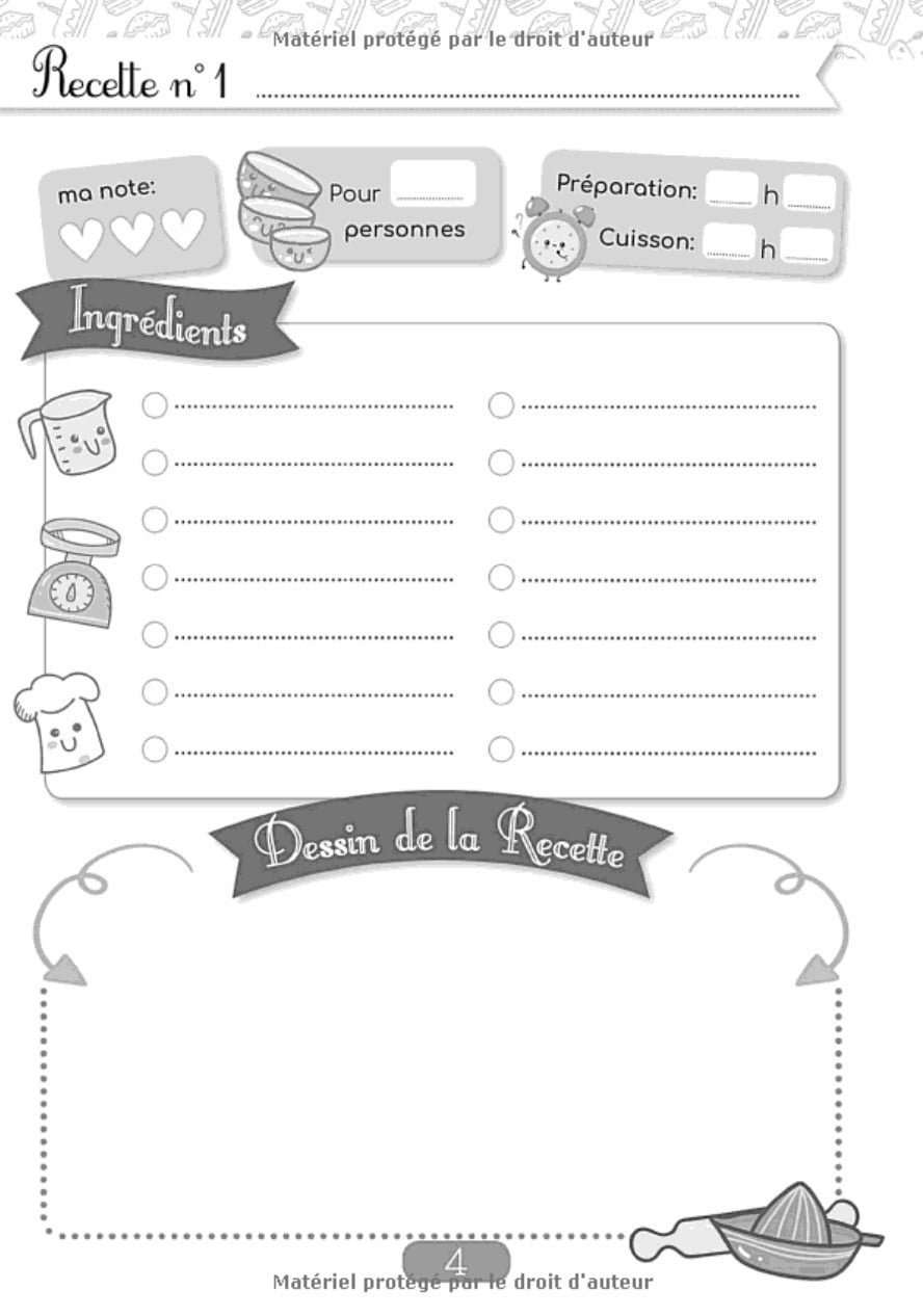 Mon 1er Carnet de Recettes à remplir : Cahier de cuisine pour enfants - 50 fiches à compléter (format A4)