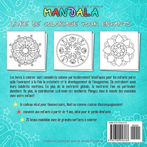 Mandala Livre de Coloriage pour Enfants -Cahier de Coloriage facile - 51 pages Format 21x21 cm
