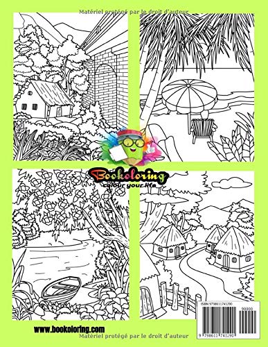 Livre de Coloriage Paysages pour adultes : 25 dessins exclusifs de paysages - 58 pages Format 21,5 x 28 cm