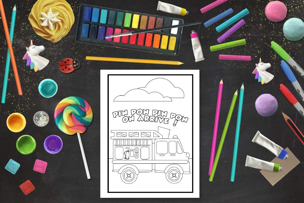 Livre de coloriage pour les tout-petits (1 à 3 ans) 35 illustrations mignonnes sur le thème des voiture, camions, bateaux et des avions - 74 pages Format A4