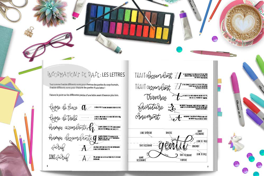 Guide du débutant en calligraphie moderne et lettrage à la main pour enfants : Un cahier d'activités amusant pour apprendre le hand lettering - 108 pages Format 21,5 x 28 cm