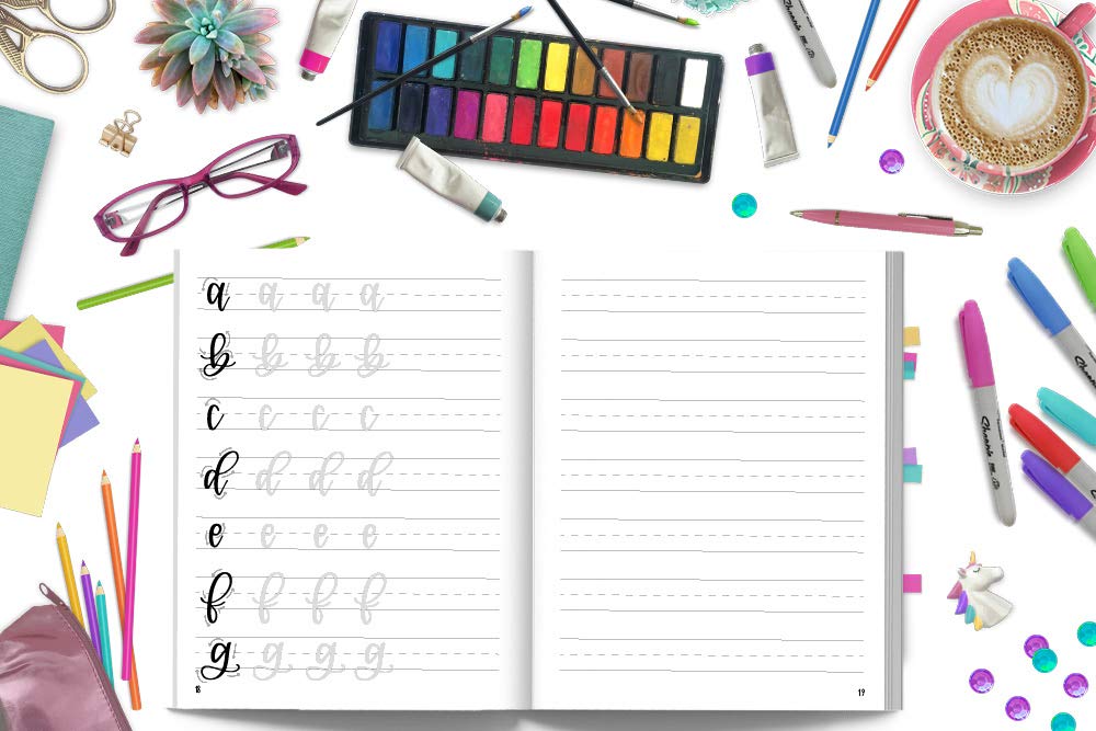 Guide du débutant en calligraphie moderne et lettrage à la main pour enfants : Un cahier d'activités amusant pour apprendre le hand lettering - 108 pages Format 21,5 x 28 cm