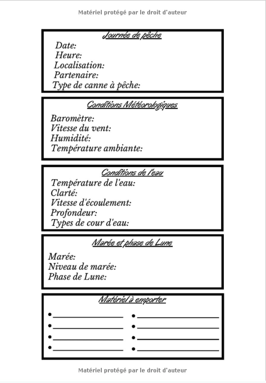 Carnet de pêche à remplir - Cahier à Compléter pour suivre vos Captures | Journal de bord du pêcheur - 80 pages Format 18 x 25 cm