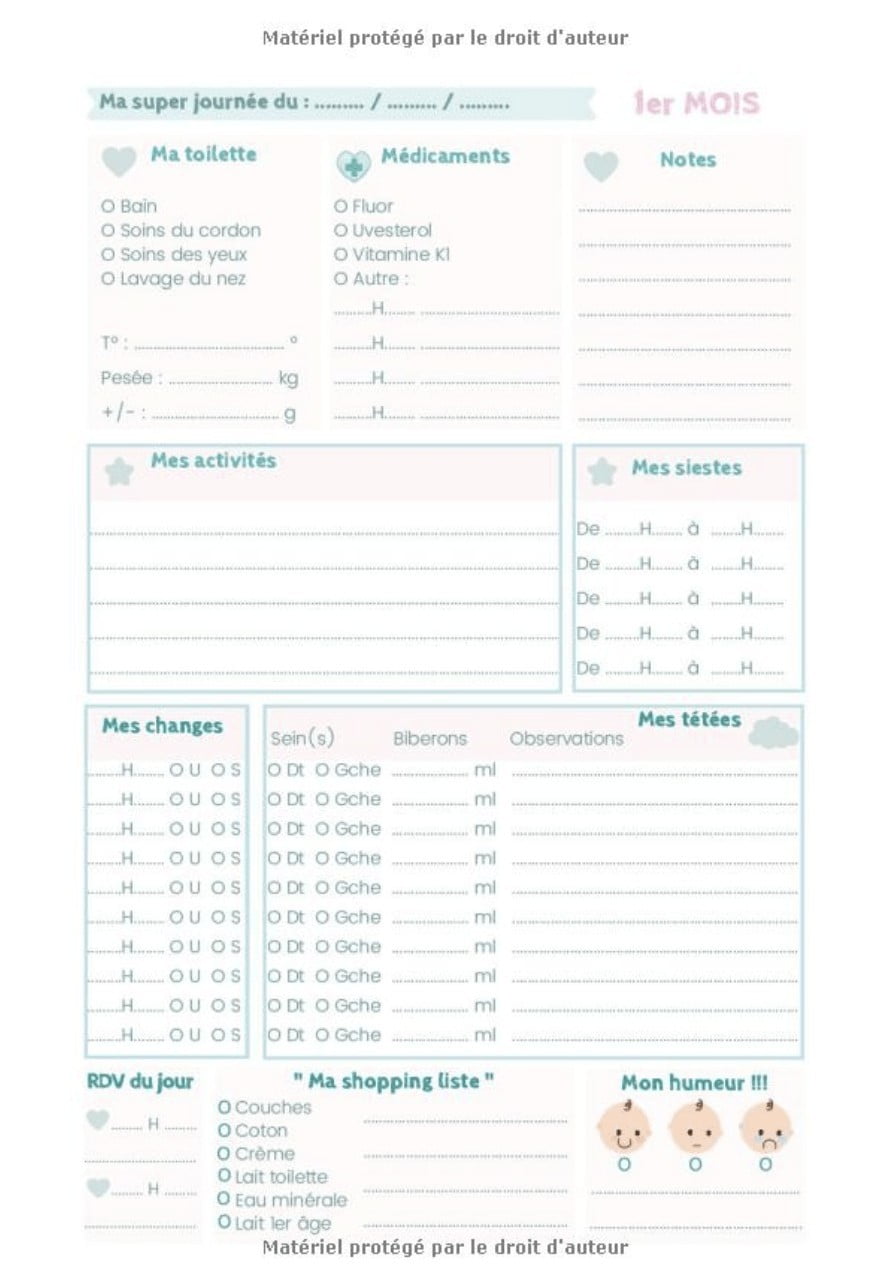 CARNET DE SUIVI BÉBÉ : Journal De Bord De Bébé - 90 Jours À Remplir : De La Maternité À 3 Mois - 93 pages Format 18 x 25 cm