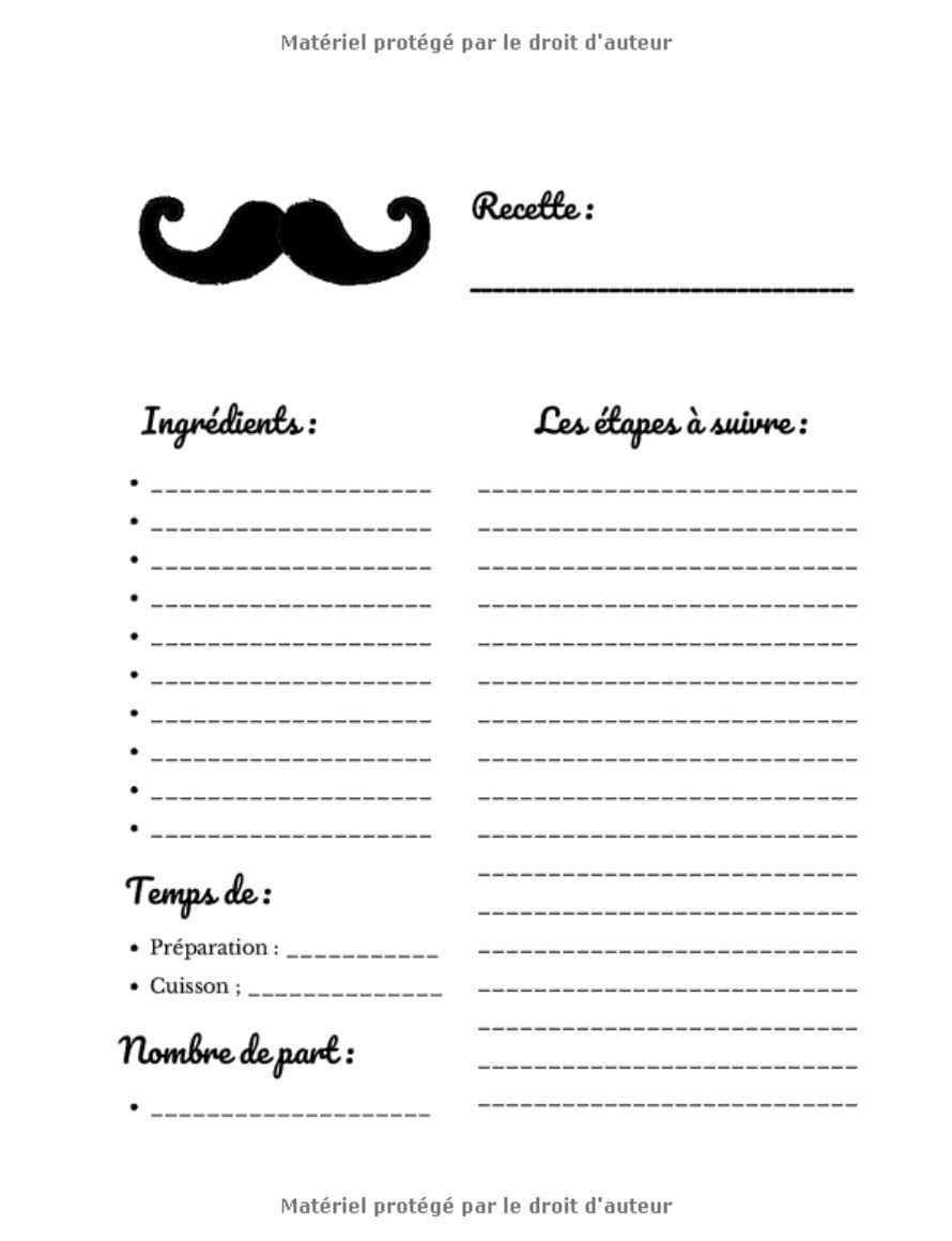 MON CARNET DE RECETTES - GRAND FORMAT - 100 FICHES DE RECETTES A REMPLIR - 100 pages Format A4