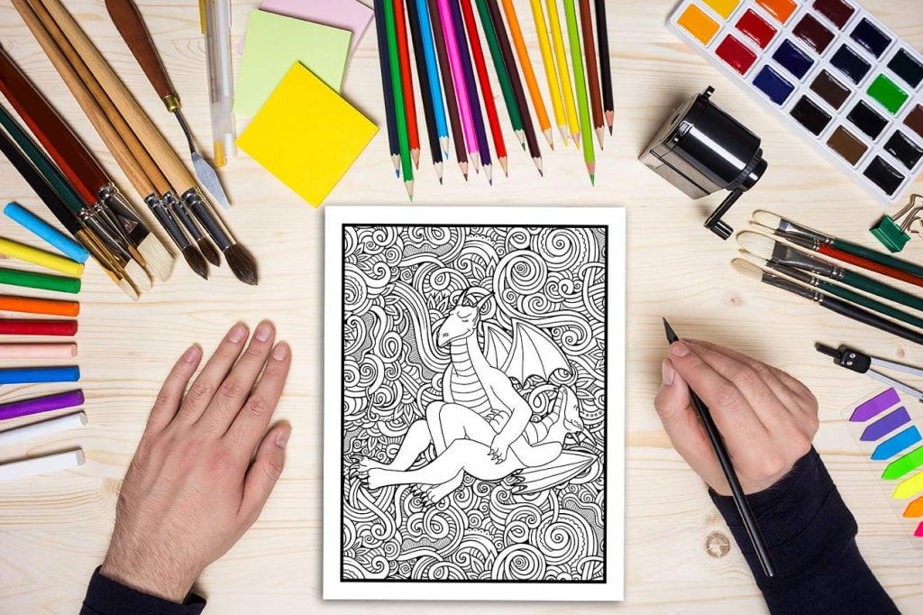 Les gnomes s'envoient en l'air - Livre de coloriage cru pour adultes - 31 pages drôles à colorier avec des dragons, des sirènes, des fées - 68 pages Format A4