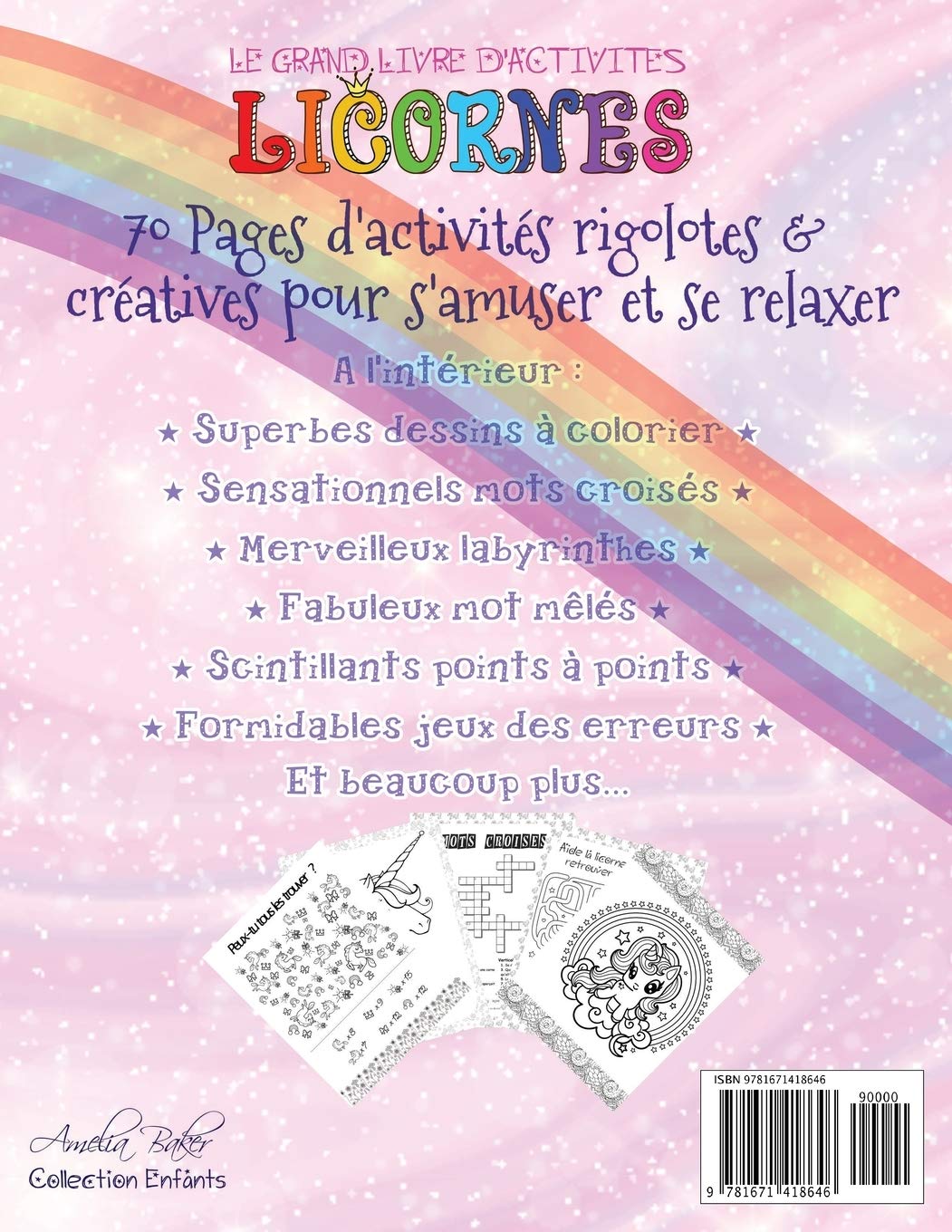 Livre d'activités licornes pour enfants de 4 à 8 ans - jeux amusants, coloriages, labyrinthes, mots mêlés - 71 pages Format A4