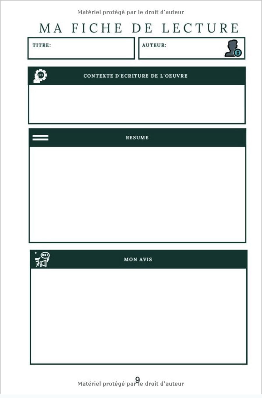 Mon carnet de Lecture : Journal de Lecture - 58 fiches de lecture à compléter – 120 pages au format A5