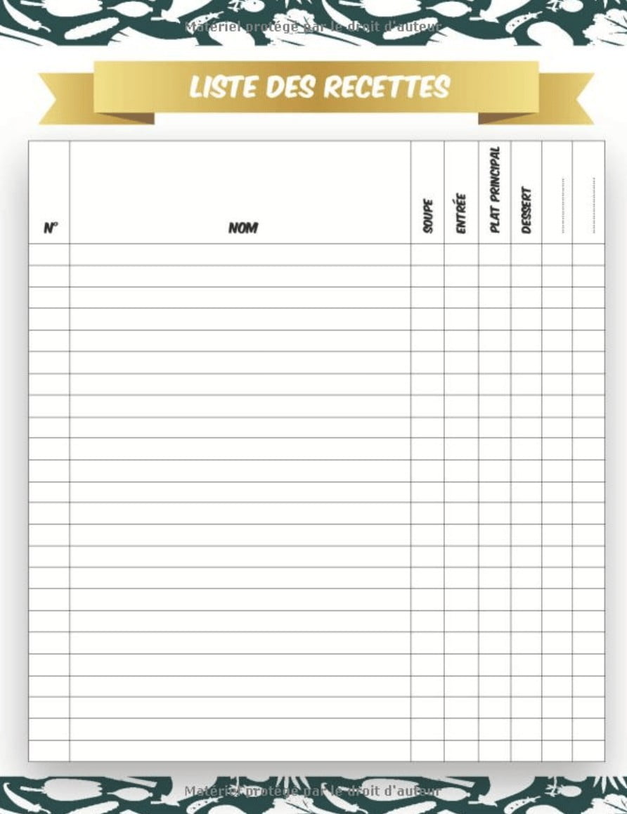 Carnet de Vos Recettes et Cuisine à Remplir et Personnaliser. 120 Recettes Très Détaillées - Format A4
