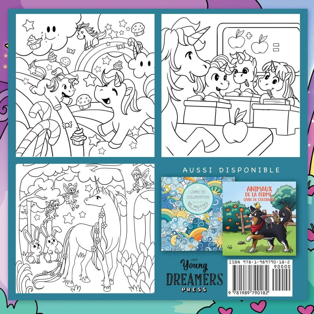 Licorne livre de coloriage Pour les enfants de 4 à 8 ans - 63 pages Format 21,5 x 21,5 cm