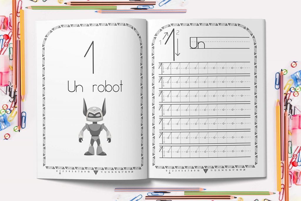 Cahier d’Ecriture des Chiffres : Livre d'activités pour développer la motricité fine en écoles maternelle et primaire. Apprenons à compter et à écrire les nombres de 1 à 20 - 85 pages Format 21,5 x 28 cm