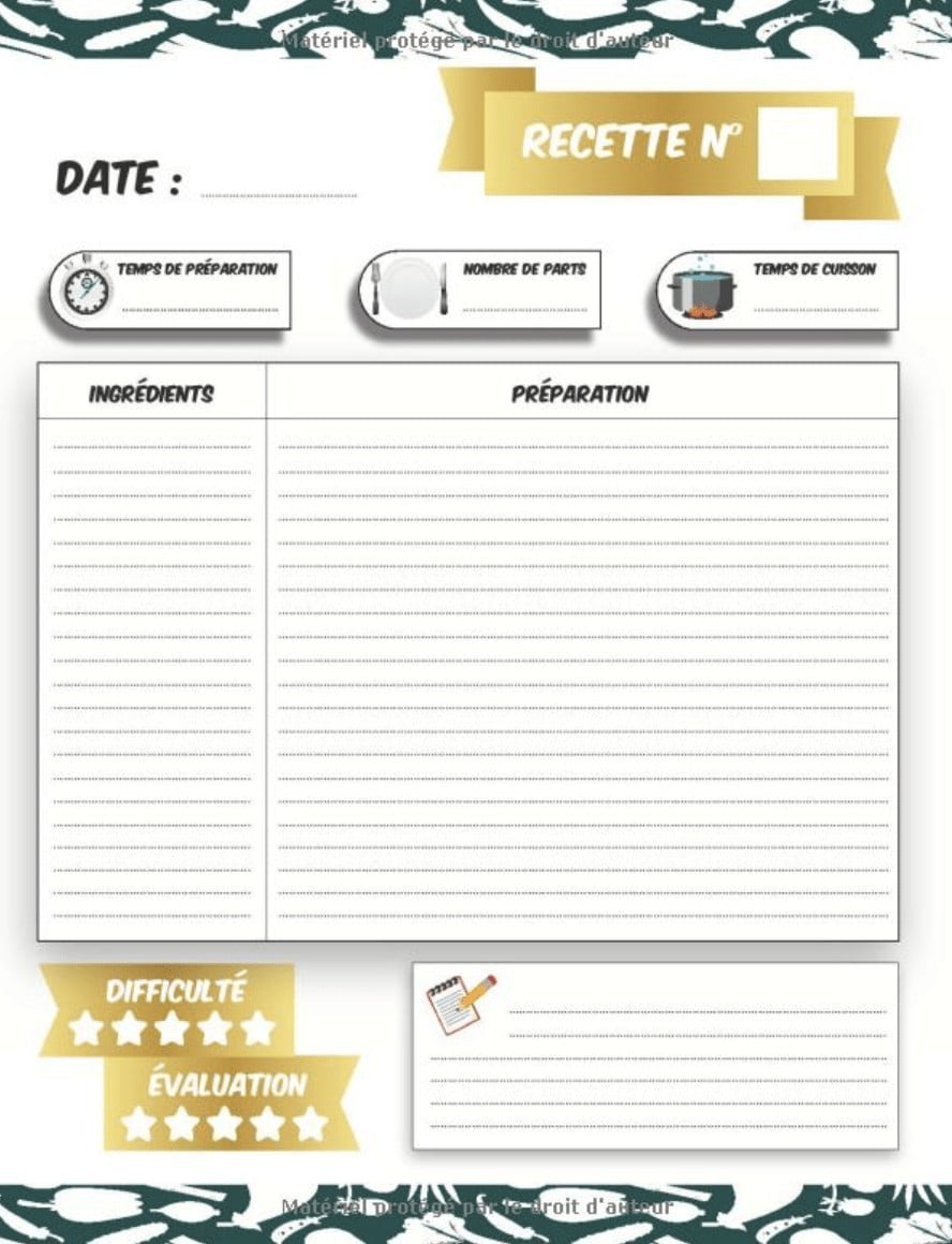 Mes recettes: Carnet de Vos Recettes et Cuisine à Remplir et Personnaliser - 120 Recettes - Fabriqué en France - Grand Format.
