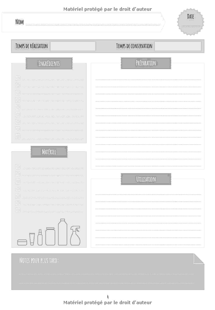 Recettes de produits cosmétiques et ménagers : noter recettes produits ménagers et cosmétiques bio fait maison - 110 pages Format 18 x 25 cm