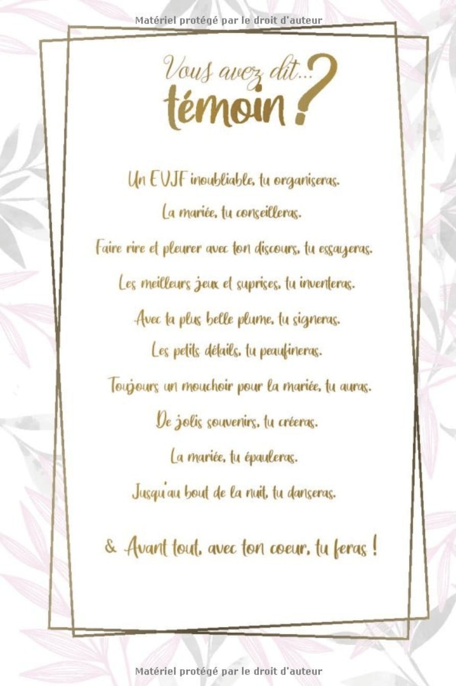 Petit guide (de survie) du témoin de la mariée : Pour se préparer et ne rien oublier - 35 pages Format 15 x 22 cm