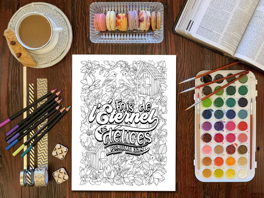 Colorie les Psaumes : Un livre de coloriage chrétien pour adultes : 45 versets de la Bible à colorier - 96 pages Format A4