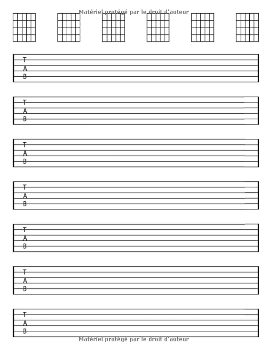 Cahier de musique pour guitare : 7 tablatures et 6 diagrammes d'accords par page - 110 pages - Grand format A4