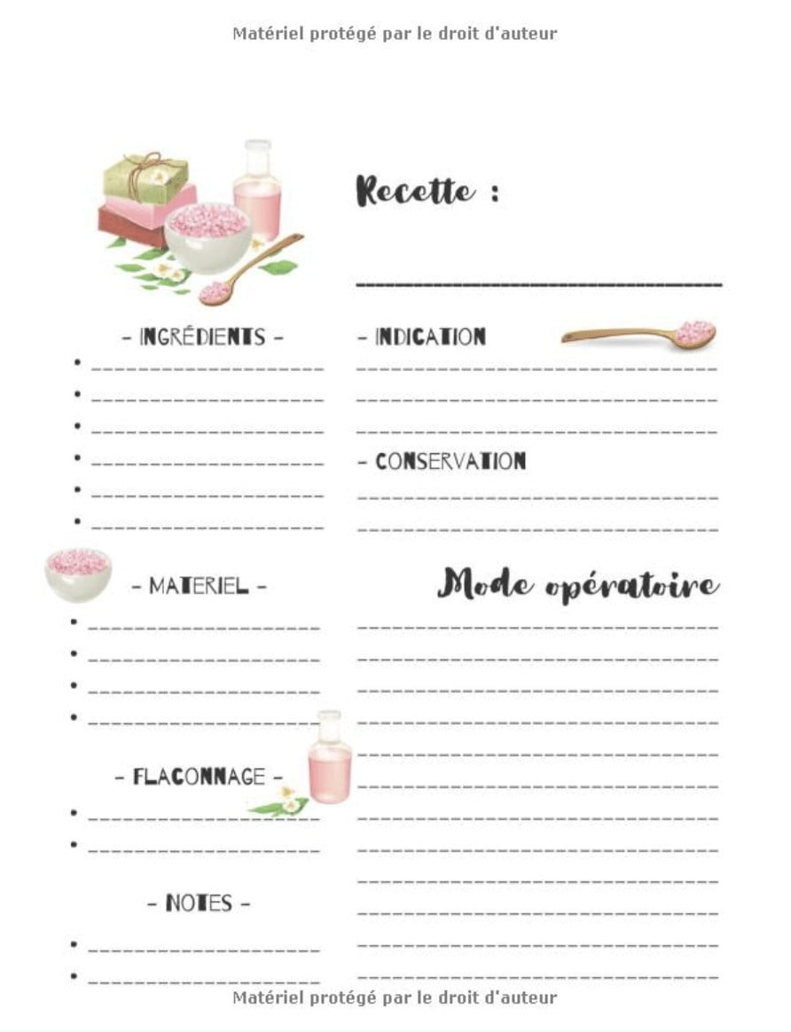 Mon carnet de recettes de produits cosmétiques et ménager - Cahier pour noter ses recettes de produits ménagers et cosmétiques fabriqués maison écologique et économique - 100 pages Format A4