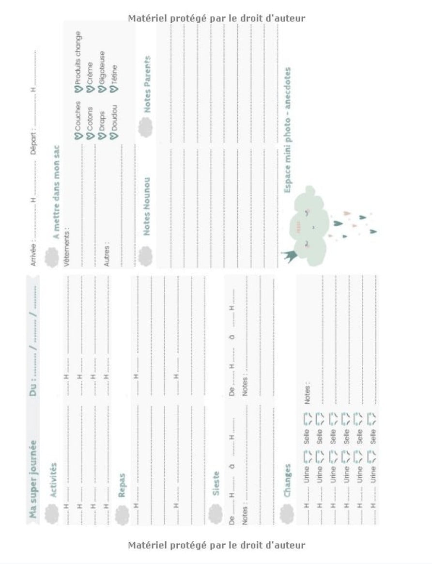 CAHIER DE LIAISON PARENTS/NOUNOU - DURÉE 1 AN - 204 pages Format 21,5 x 28 cm