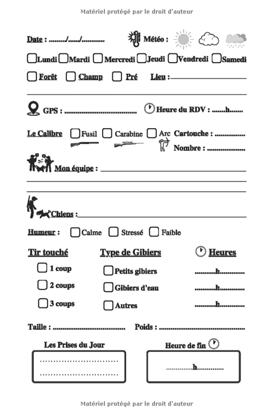 Carnet de Chasse : Journal pour chasseur | 102 pages Format 15 x 22 cm